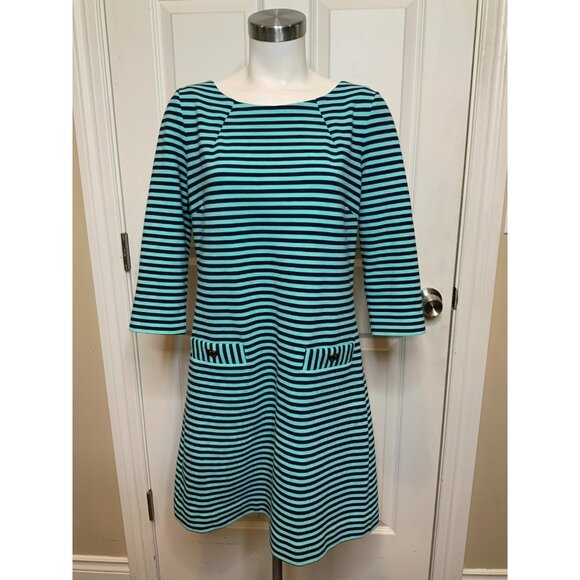 Lilly Pulitzer Blue Ribbed Striped Charlene Shift Dress W/ Pockets, Size L - Picture 1 of 8